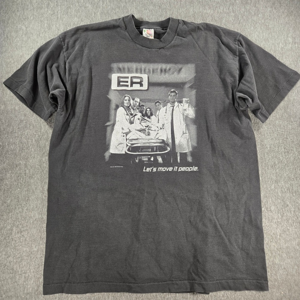Vintage ER TV Promo T-Shirt Mens XXL Black 1996 Warner Bros George Clooney